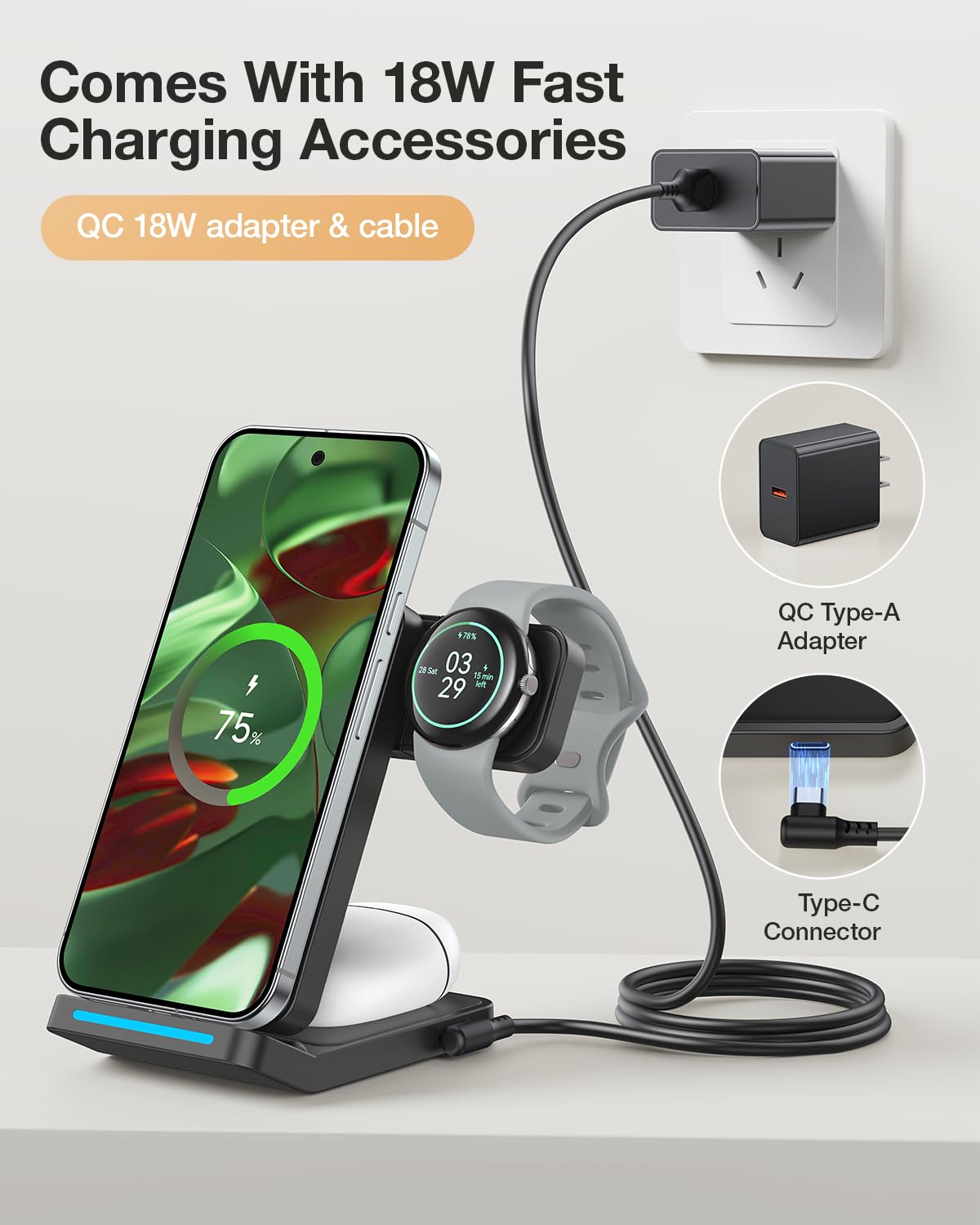 Amazon.com: 3 in 1 Foldable Wireless Charger for Google